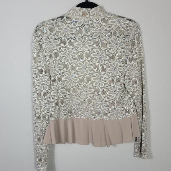 NWT R&M Richards Lace Open Cardigan Bolero Size L Sheer Mesh Floral Ivory Ruffle - Picture 9 of 14